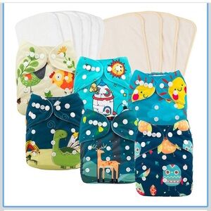 babygoal Reusable Cloth Diapers 6 Pack+10 pcs  Inserts, Chick,deer,dinasaur